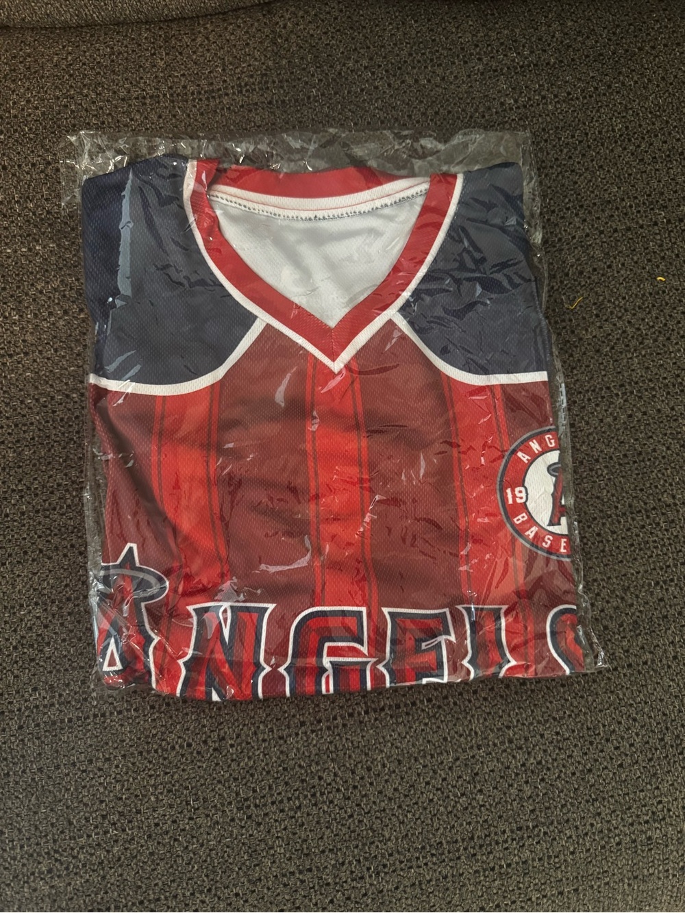 Red and Navy Angels Baseball Jersey - XL